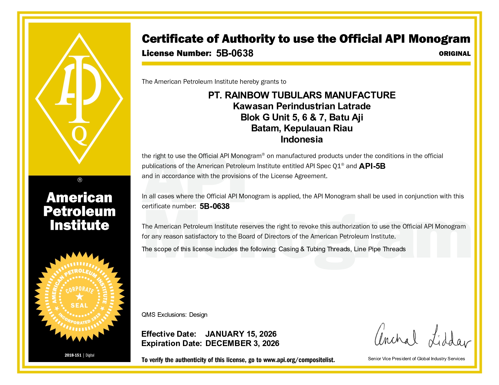 API SPEC. 5B